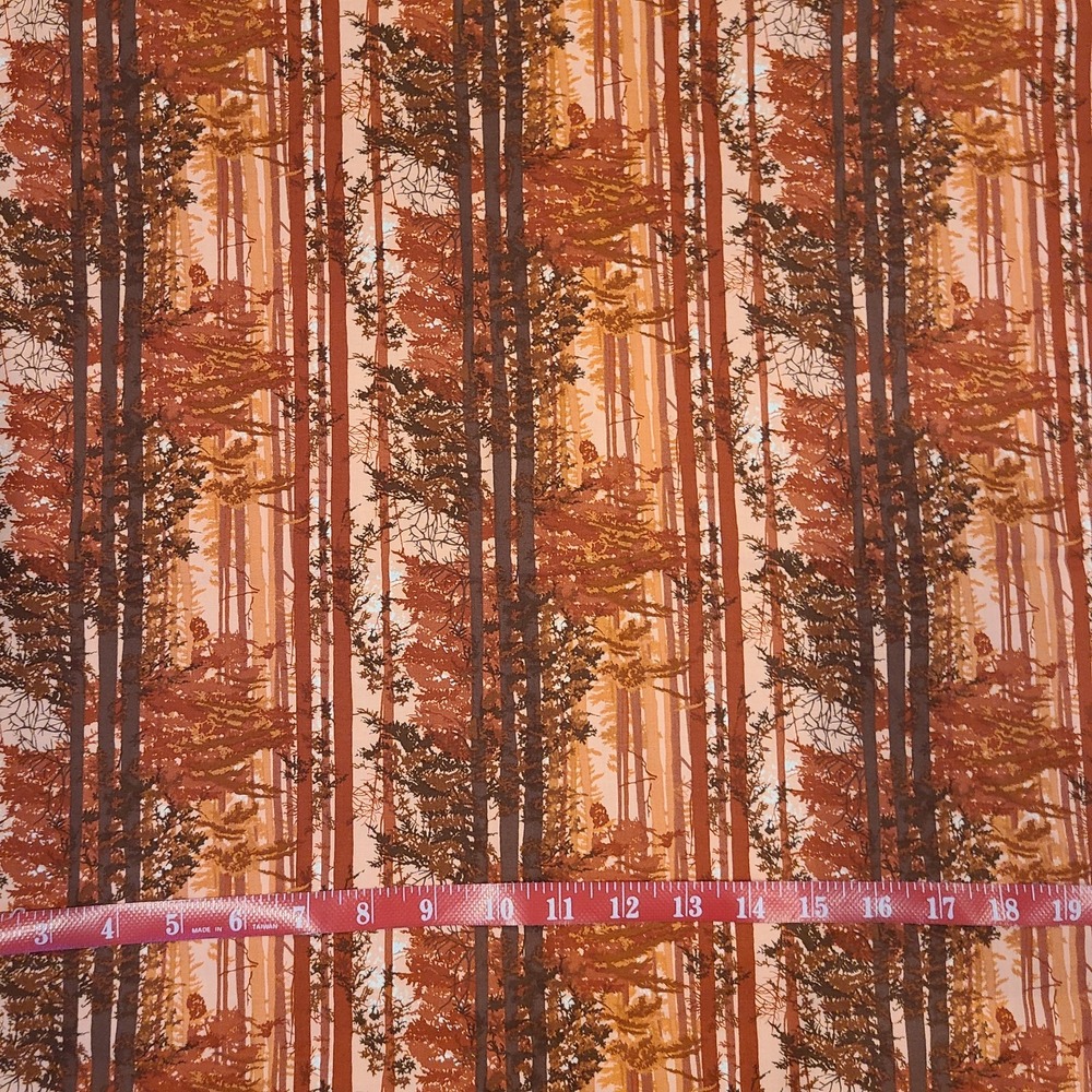 Forest Tree Print Cotton Fabric Orange  Brown Woodland 1.5 Yards Quilting Craft